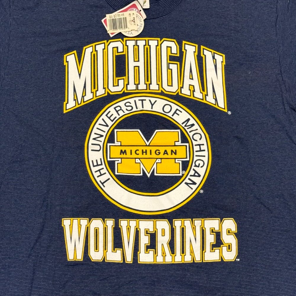 VTG Michigan Wolverines Shirt Men's XL Blue Striped Retro Sportswear 80s USA - Picture 4 of 12